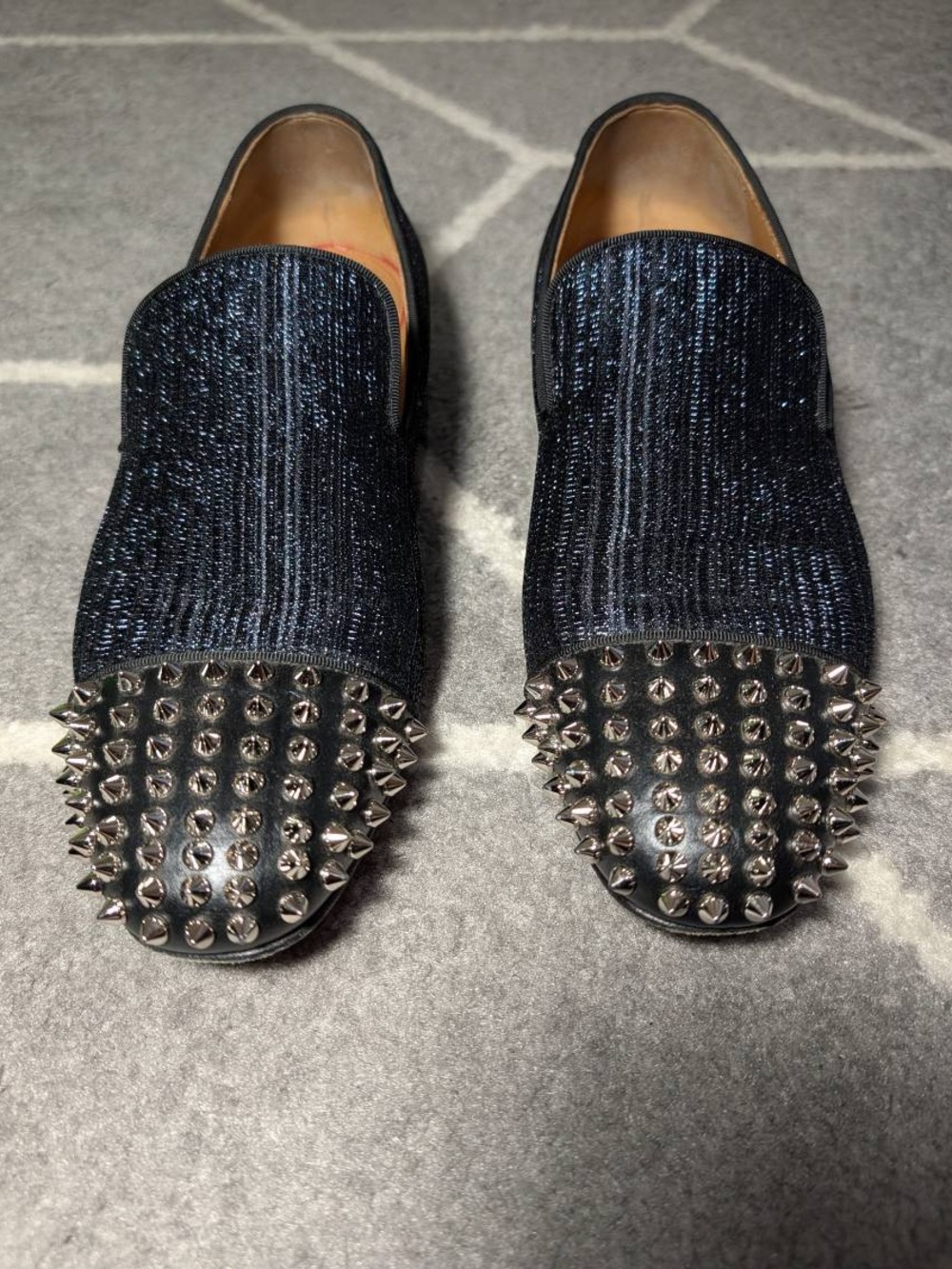 Christian Louboutin Black Spike-Studded Slip-On Loafers